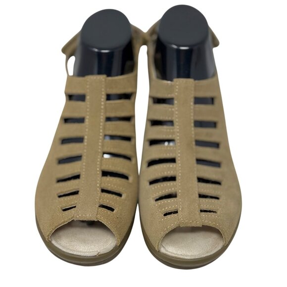 Skechers Parallel Dark Natural Tan Trapezoid Wedge Heel Suede Leather Sz 9 M - Picture 3 of 10